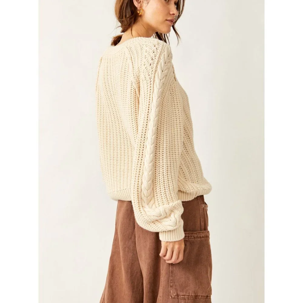 Free People Cream Cable Knit Sweater - Picture 4 of 7